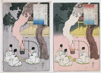 Gardiens impériaux assis près de leur feu de garde, illustration d